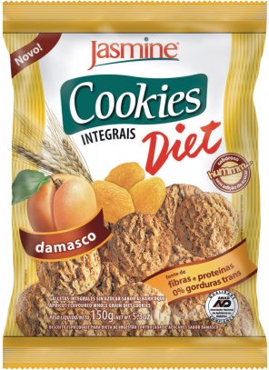 COOKIE DIET_damasco.png - Cookies Integrais Diet DamascoFONTE DE FIBRAS E PROTEÍNASLIVRE DE GORDURAS TRANSSEM ADIÇÃO DE AÇÚCAR CERTIFICADO PELA ANAD Ingredientes: Farinha de trigo integral, farinha de trigo fortificada com ferro e ácido fólico, óleos vegetais (palma, milho ou soja), farinha de milho, maltodextrina, fibra solúvel, amido de milho, polpa de damasco desidratada, sal, edulcorantes naturais sorbitol, isomalte, maltitol e glicosídeo de esteviol, agentes de crescimento (fosfato monocálcico, bicarbonato de sódio, bicarbonato de amônio), estabilizante natural lecitina de soja, aromas e corante natural caramelo. Contém glúten.Disponível na versão: 150g. 